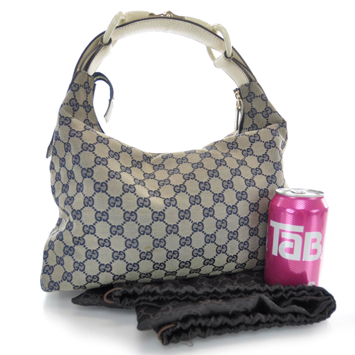 Gucci Monogram Medium Horsebit Chain Hobo Navy 3 of 11