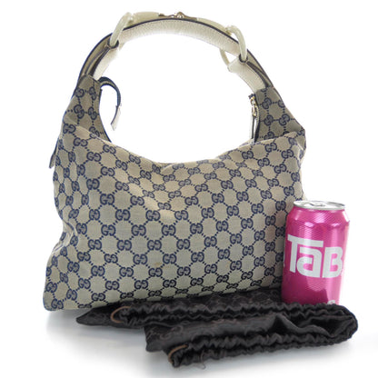 Gucci Monogram Medium Horsebit Chain Hobo Navy 3 of 11