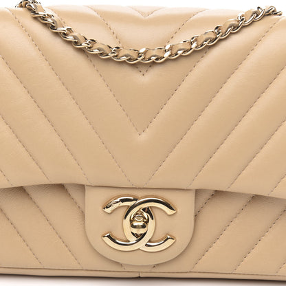 Chanel Lambskin Chevron Quilted Small Single Flap Light Beige 15 of 17