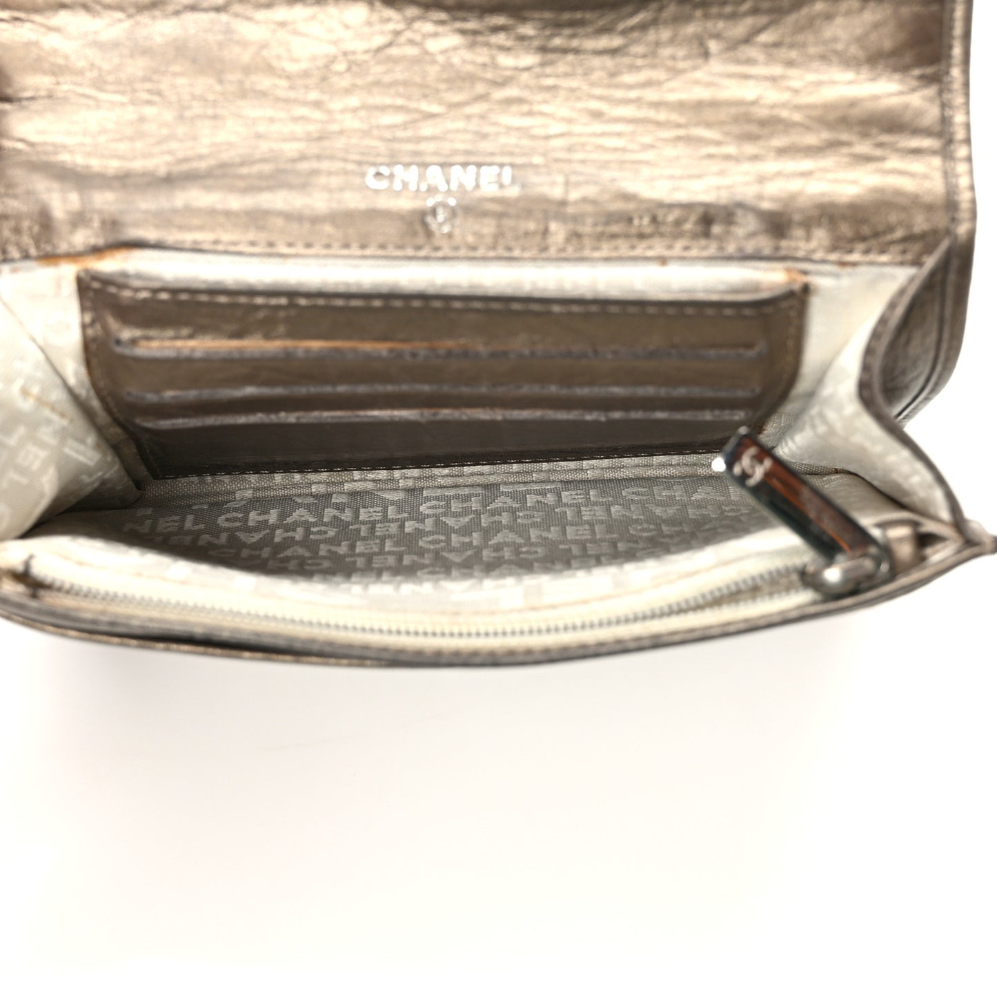 Distressed Calfskin Quilted Cambon Flap Wallet Bronze