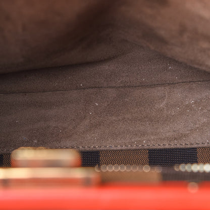 Fendi Vitello Morgan Fabric Jacquard Pequin Medium Peekaboo Iconic Satchel Papavero Tobacco Black 11 of 16