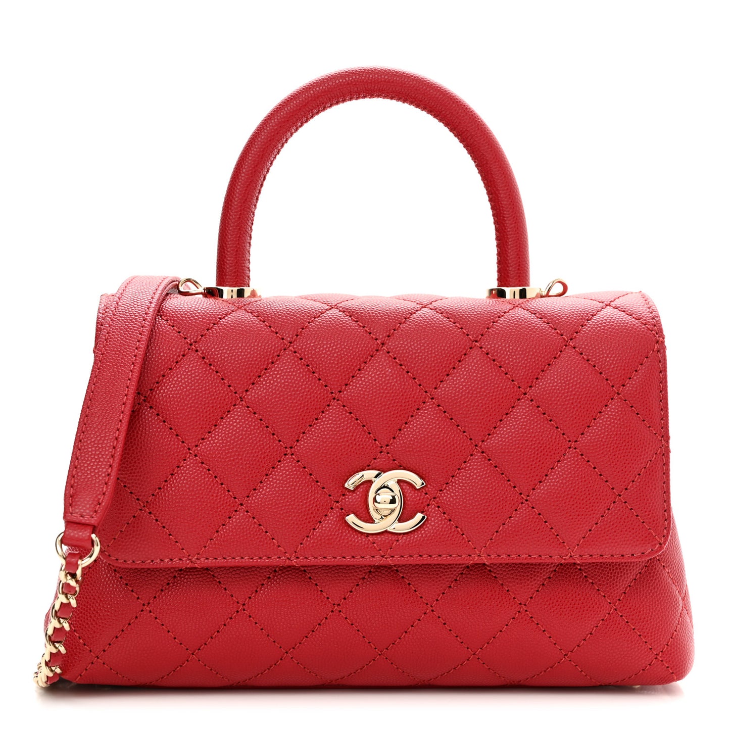 Caviar Quilted Mini Coco Handle Flap Red
