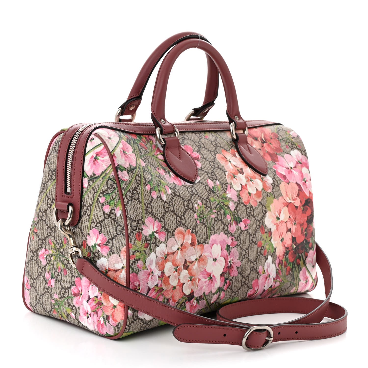Gucci GG Supreme Monogram Blooms Medium Boston Beige Multicolor Dry Rose 3 of 10