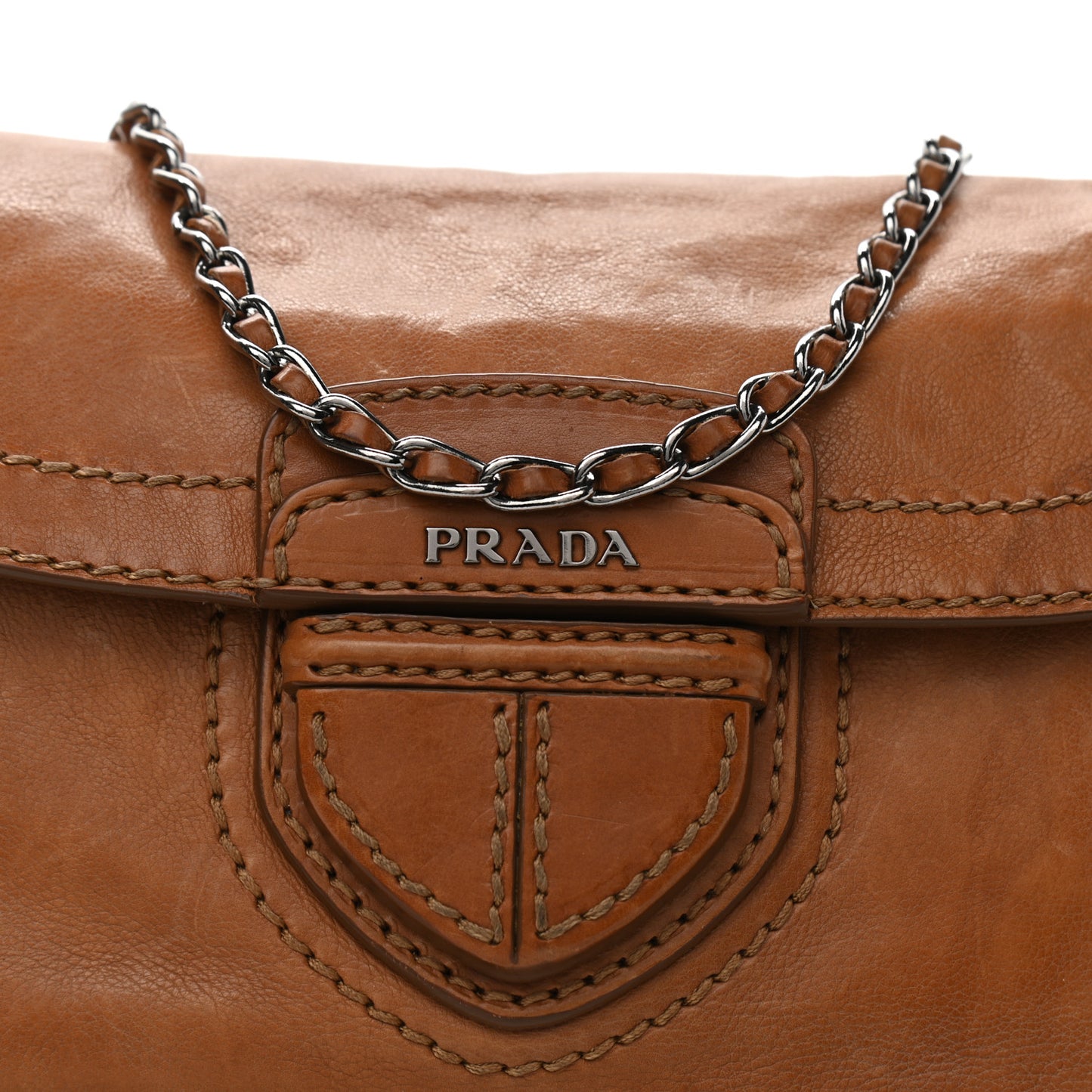 Vitello Phenix Flap Chain Bag Brown