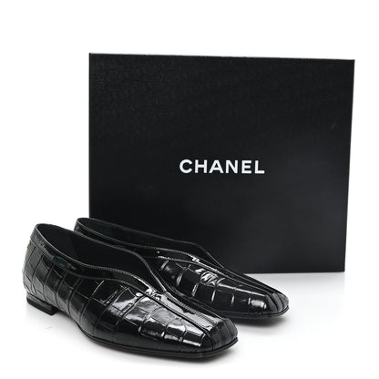 Chanel Crocodile Embossed Patent Calfskin Ballet Flats 36.5 Black 10 of 10