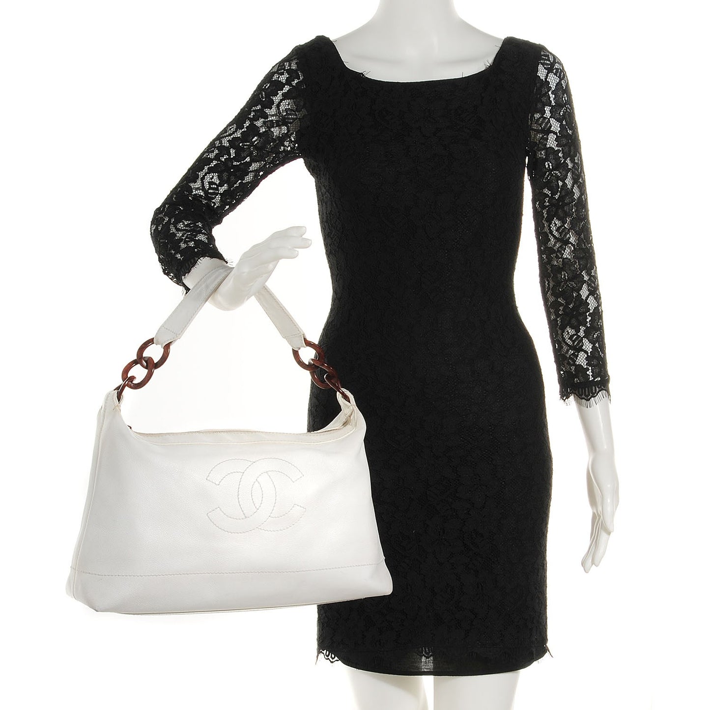 Caviar CC Wood Chain Hobo White