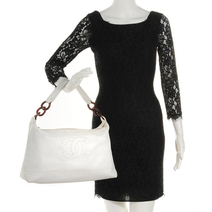 Chanel Caviar CC Wood Chain Hobo White 2 of 7