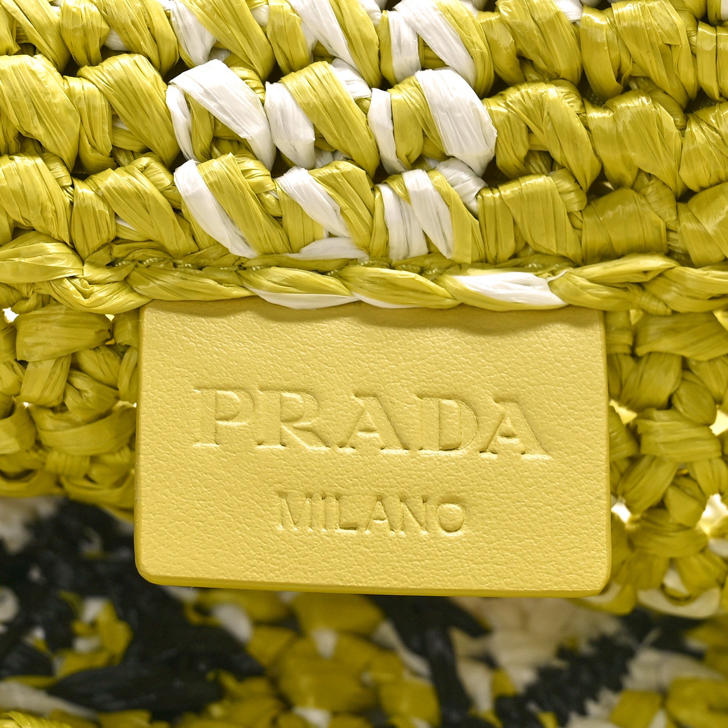 Prada Yarn Raffia Effect Crochet Embroidered Small Logo Tote Citron Yellow 6 of 9