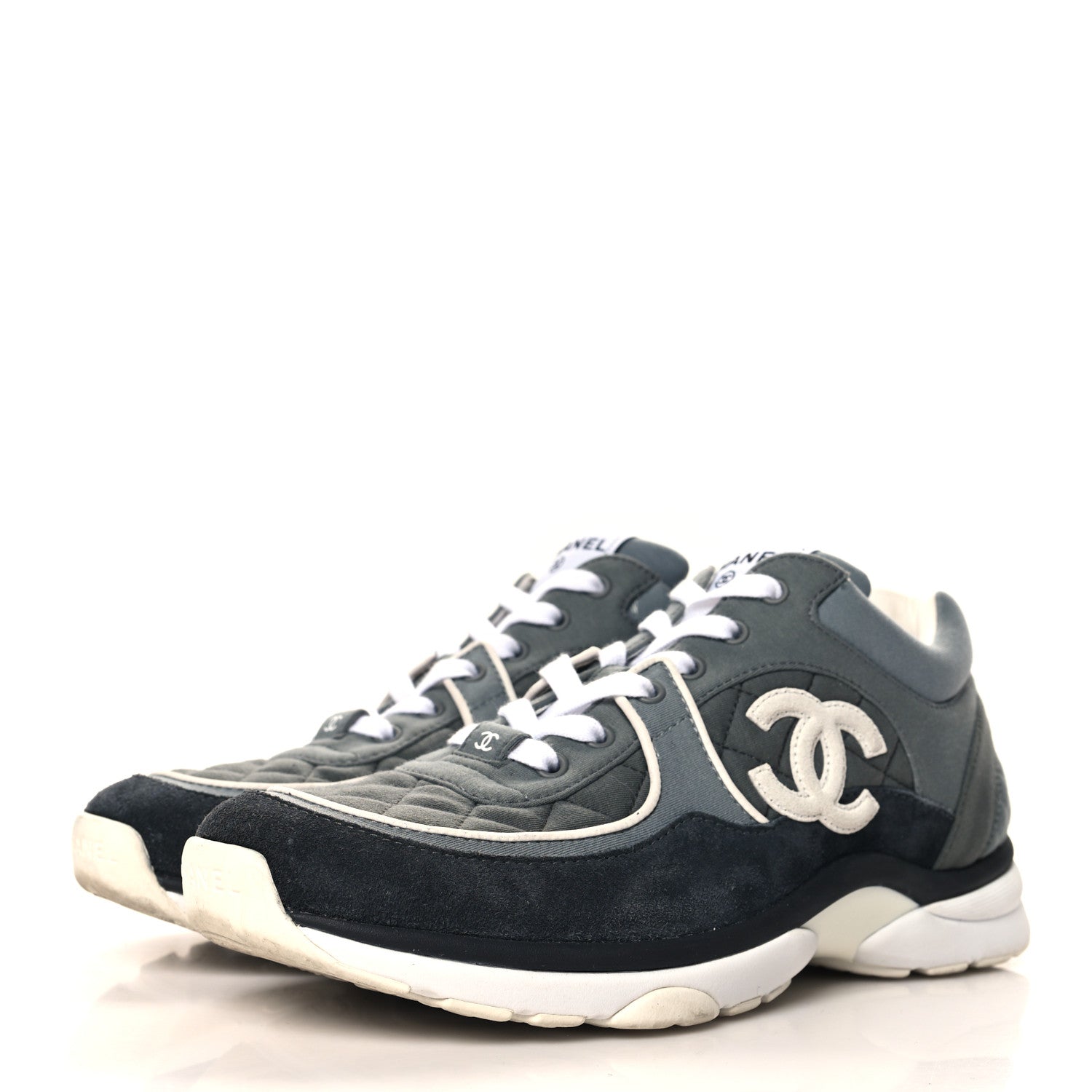 Chanel Fabric Suede Calfskin Quilted CC Sneakers 41 Dark Grey 3 of 9