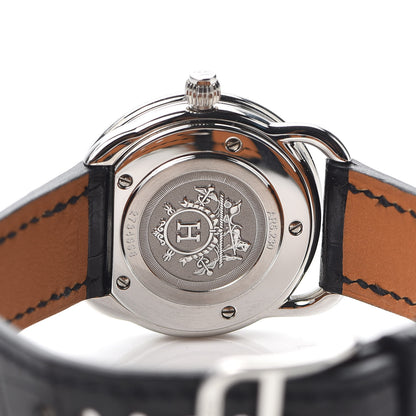 Hermes Stainless Steel Alligator Diamond Mother of Pearl 28mm Arceau Quartz Watch Noir 4 of 5
