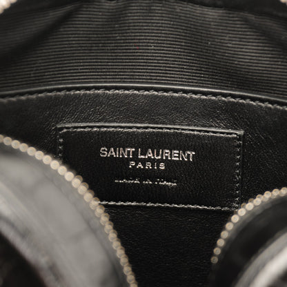 Saint Laurent Calfskin Crocodile Embossed Small Classic Monogram Camera Bag Black 6 of 8