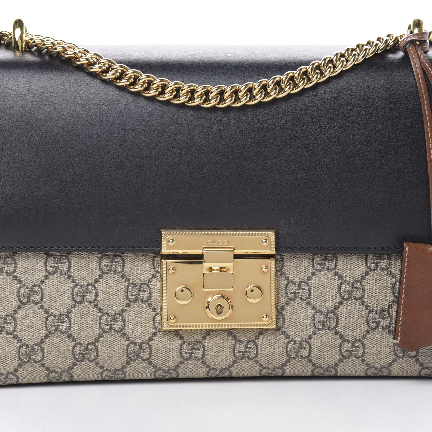 GG Supreme Monogram Calfskin Medium Padlock Shoulder Bag Beige Black Cuir