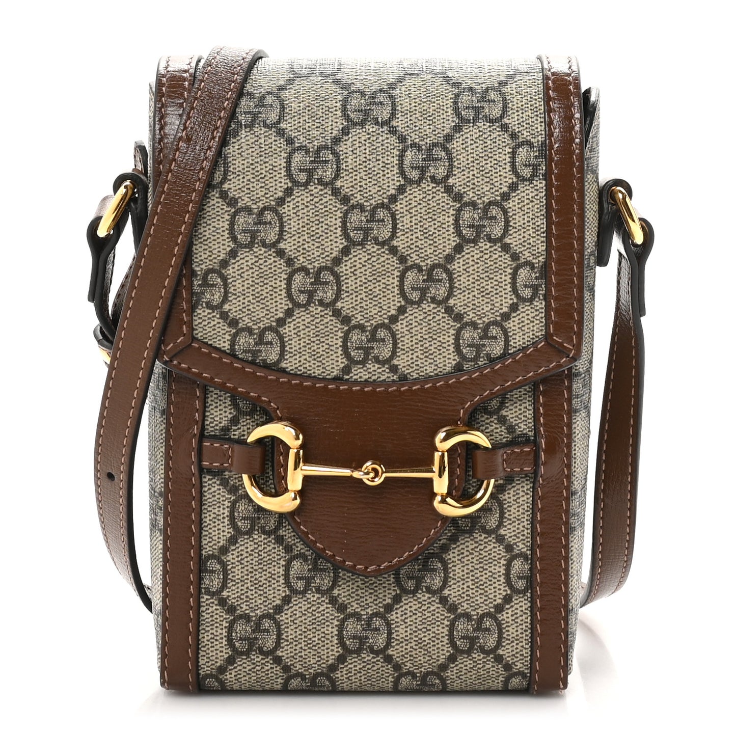 GG Supreme Monogram Mini Horsebit 1955 Crossbody Bag Beige Brown Sugar