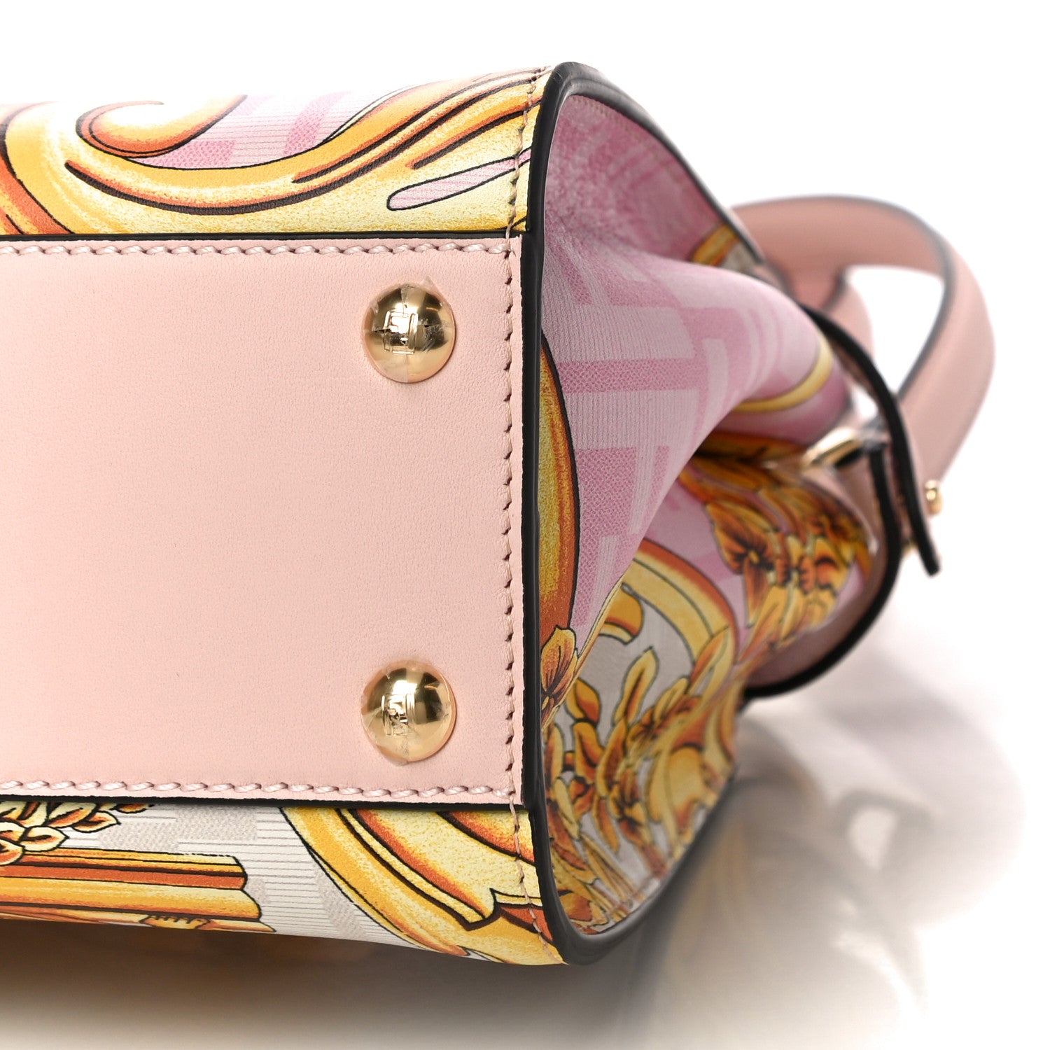 Fendi X VERSACE Vitello Seta Nappa Fendace FF Baroque Mini Peekaboo Iconic Satchel Pink Gold 9 of 10