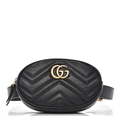 Gucci Calfskin Matelasse GG Marmont Belt Bag 75 30 Black 1 of 8