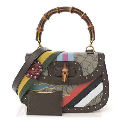 Gucci GG Supreme Monogram Studded Calfskin Centum Medium Bamboo 1947 Top Handle Bag Beige Ebony Multicolor 3 of 10