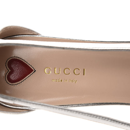 Gucci Metallic Nappa Bamboo Crystal Double G Low Heel Pumps 40 Argento 8 of 10