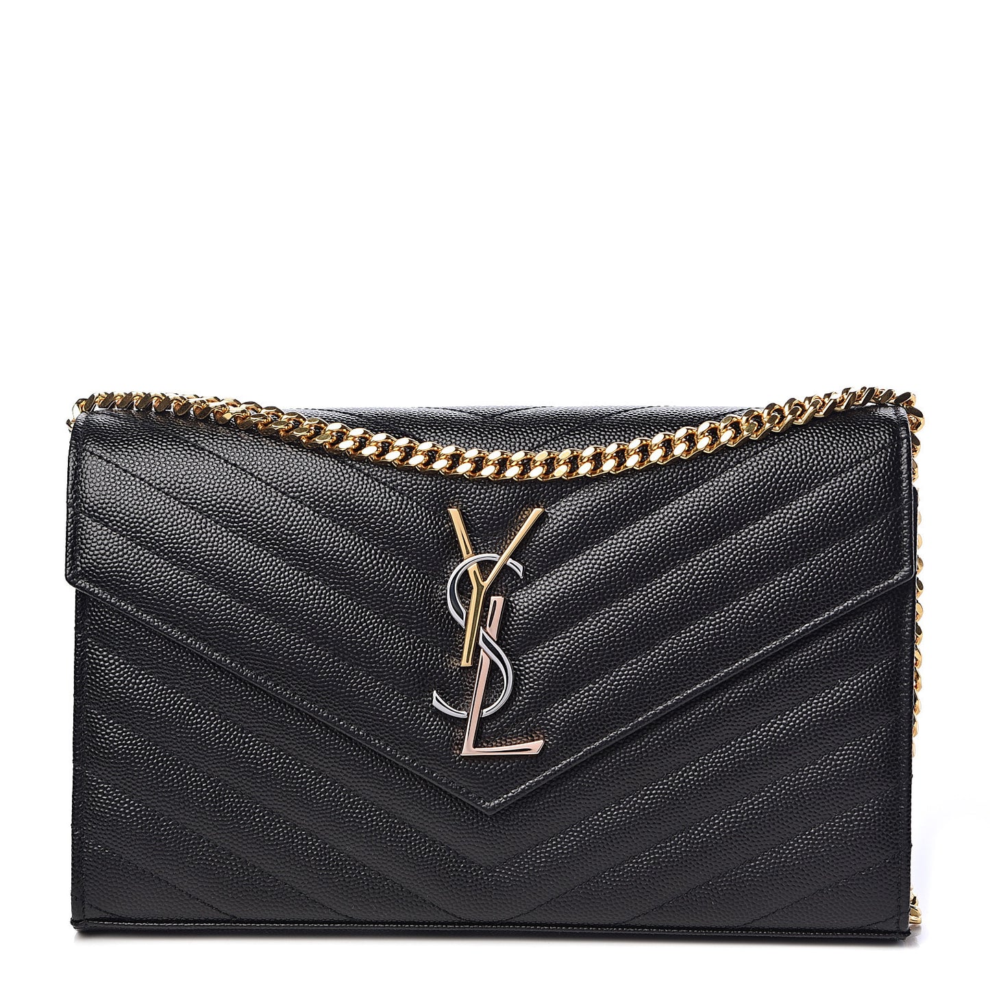 Grain De Poudre Matelasse Chevron Monogram Chain Wallet Black