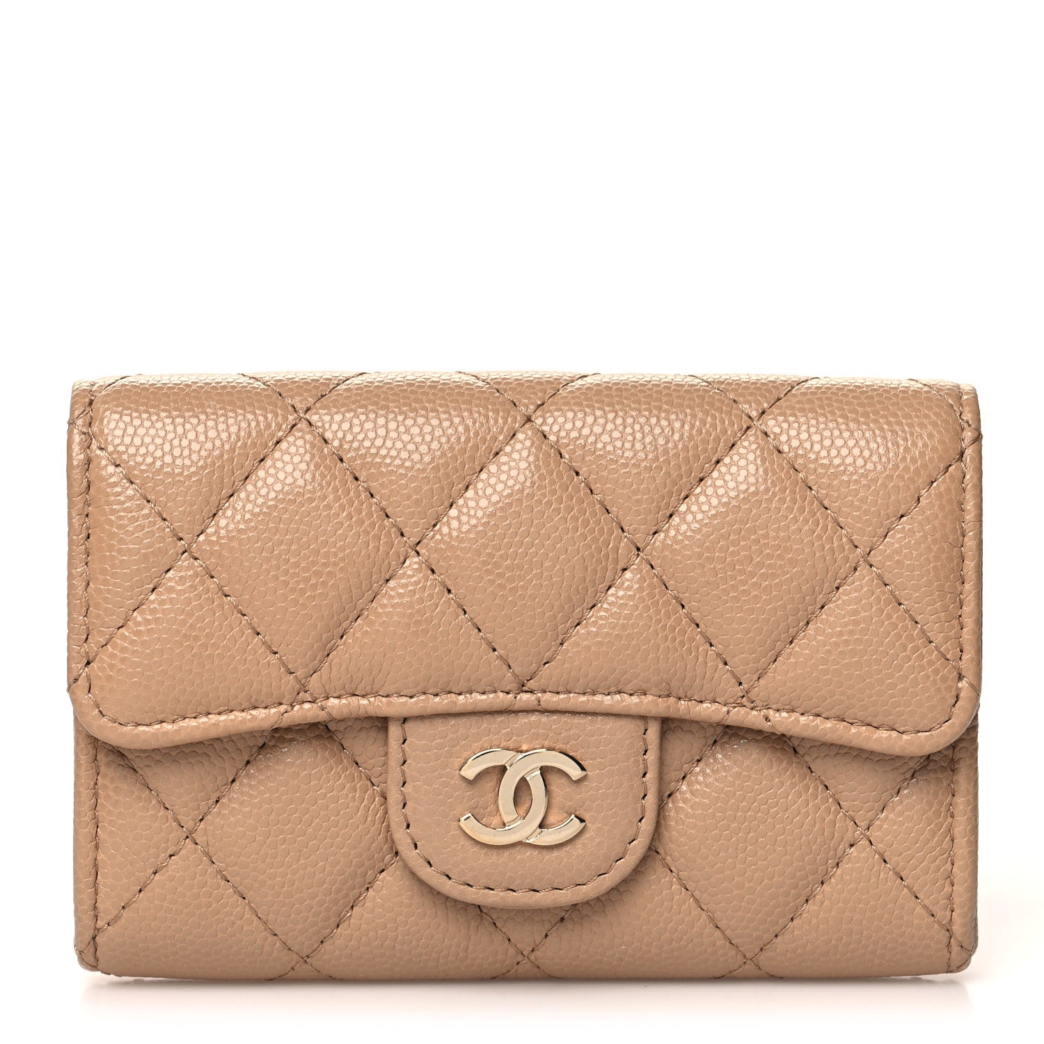Chanel Caviar Quilted Flap Card Holder Wallet Beige 1 of 9