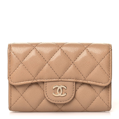 Chanel Caviar Quilted Flap Card Holder Wallet Beige 1 of 9