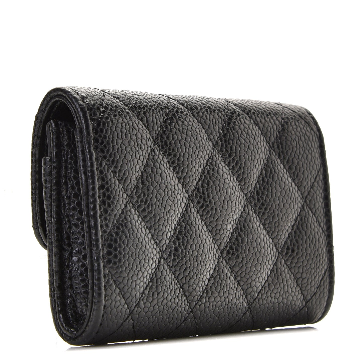 Caviar Quilted Flap Card Holder Black