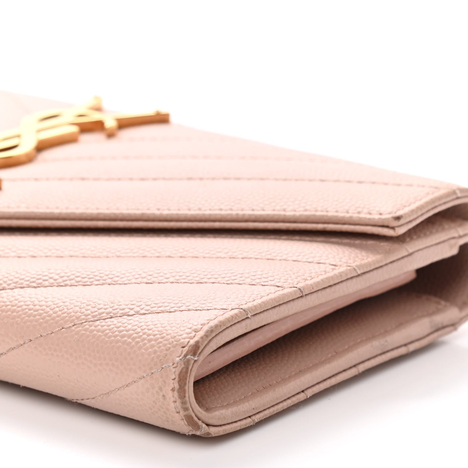 Saint Laurent Grain De Poudre Matelasse Chevron Monogram Flap Wallet Pale Pink 10 of 14