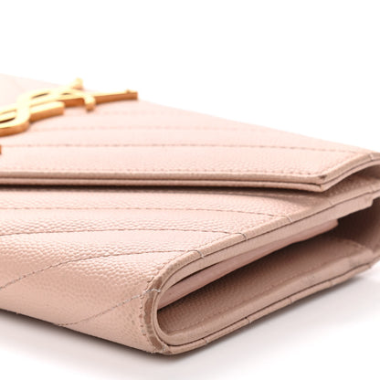 Saint Laurent Grain De Poudre Matelasse Chevron Monogram Flap Wallet Pale Pink 10 of 14