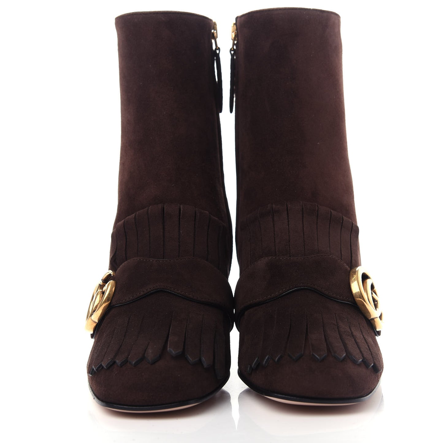Kid Scamosciato GG Marmont Fringe 75mm Ankle Boots 36 Cocoa