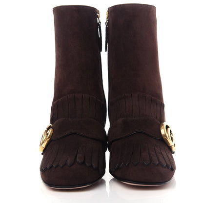 Gucci Kid Scamosciato GG Marmont Fringe 75mm Ankle Boots 36 Cocoa 2 of 11