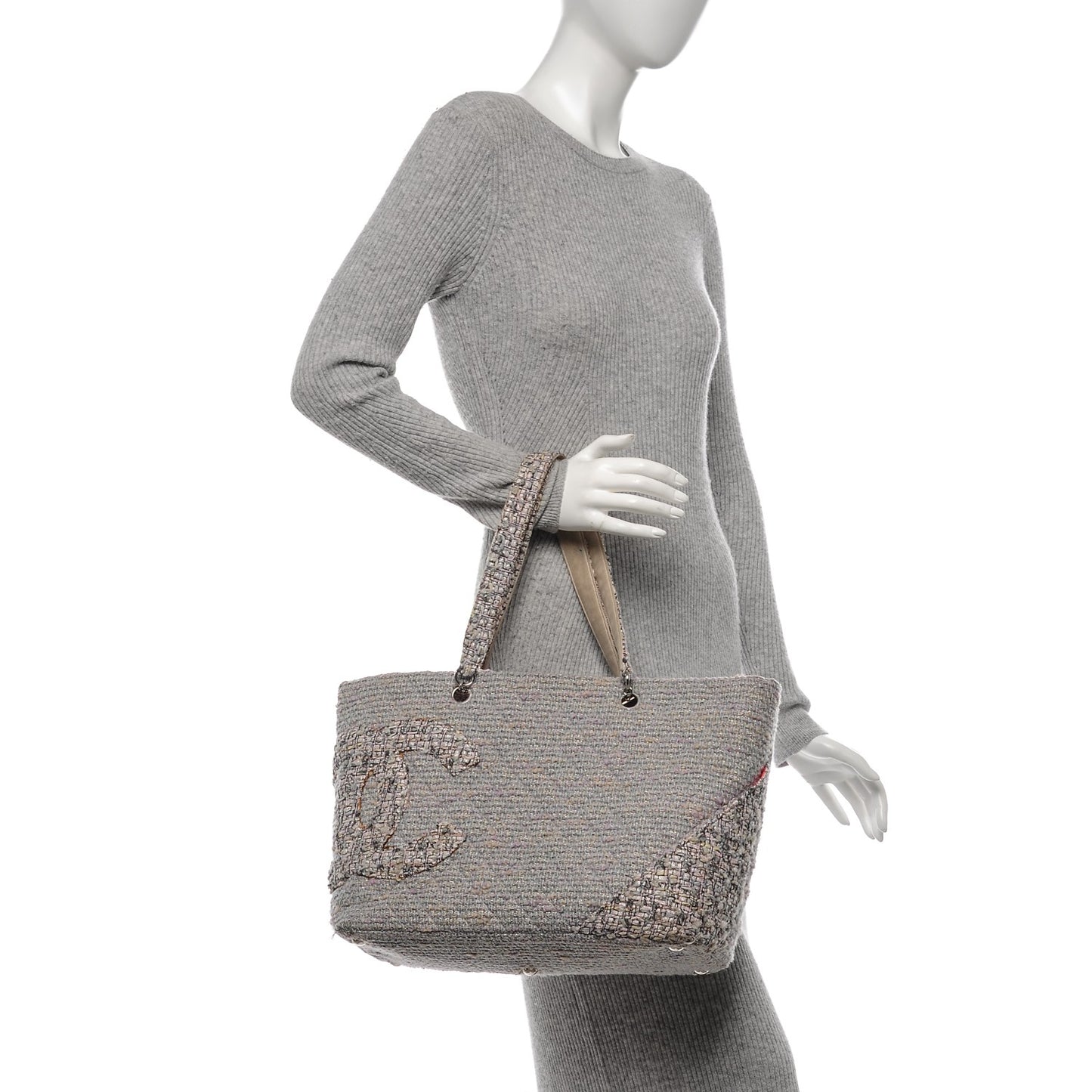 Tweed Quilted Large Cambon Tote Grey