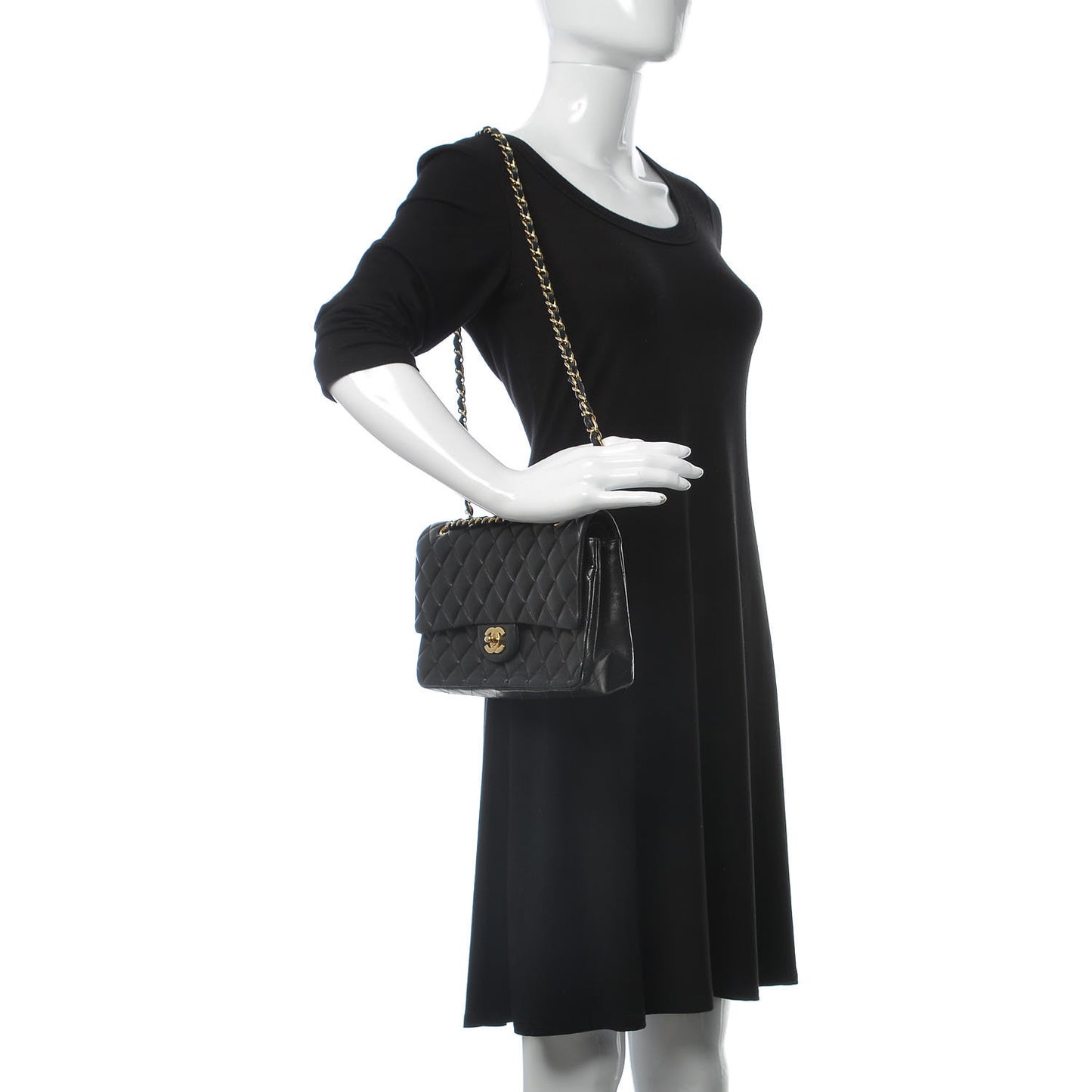 Lambskin Quilted Medium Double Flap Black
