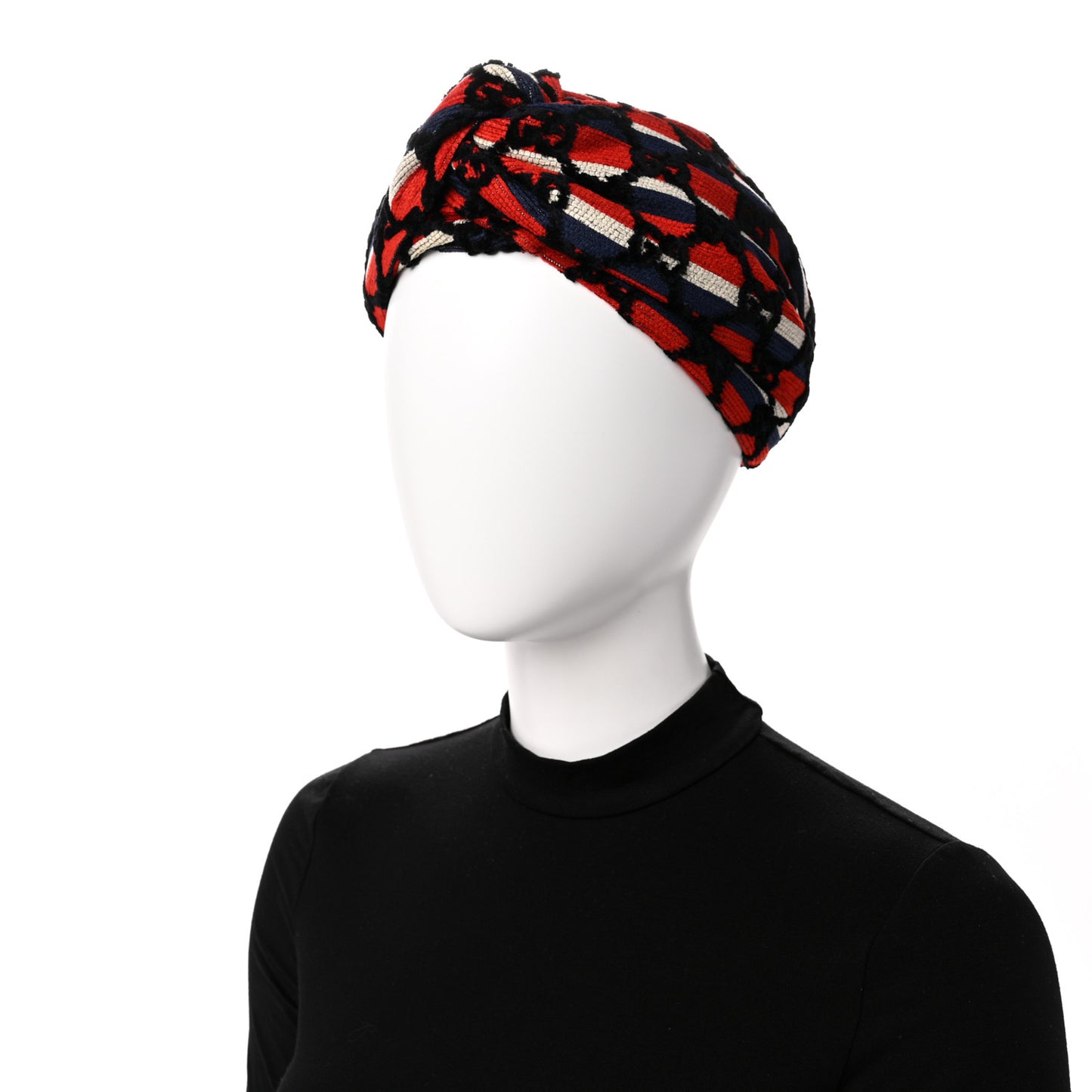 Cotton Embroidered GG Blend Headband M Blue Red