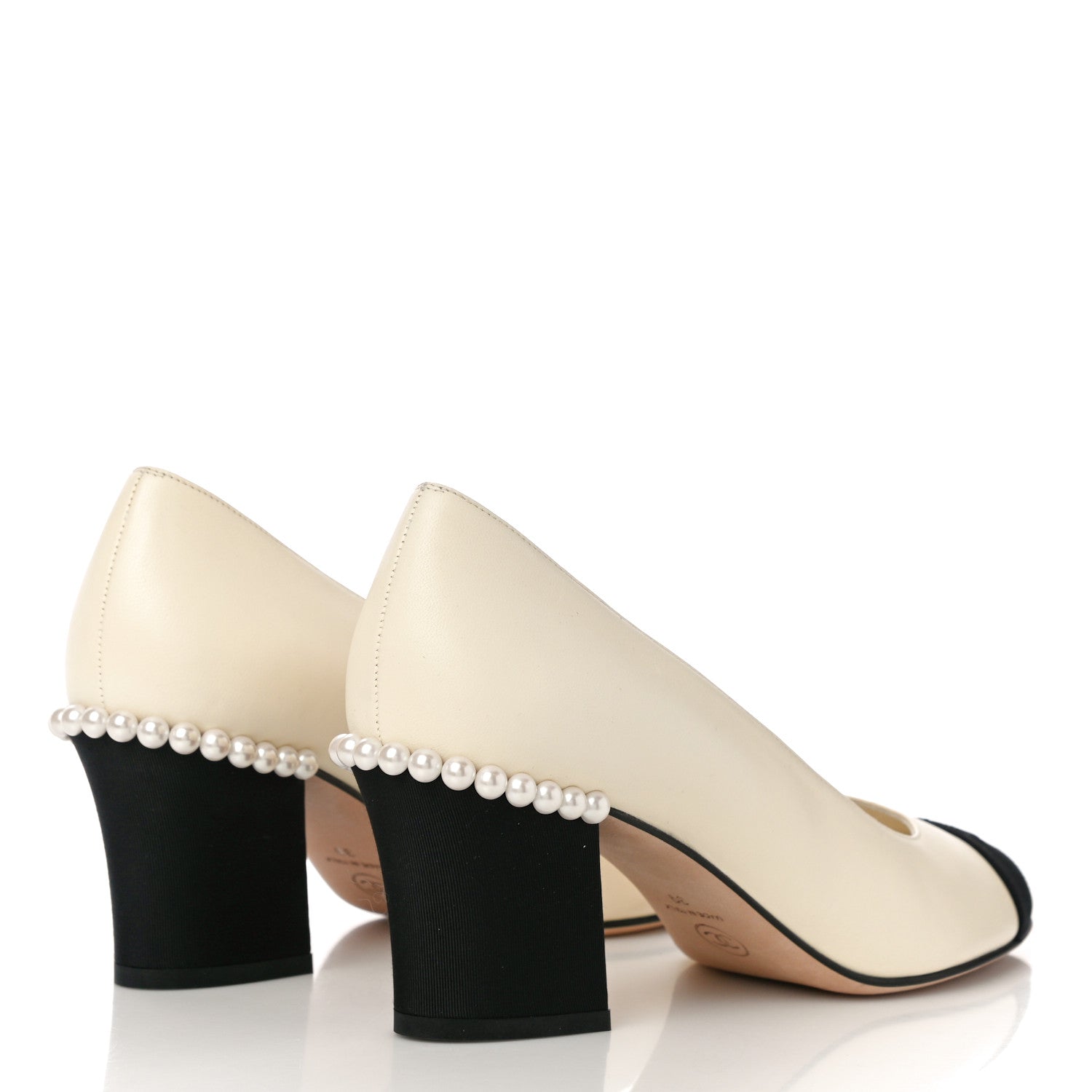 Chanel Lambskin Grosgrain Pearl Cap Toe CC Pumps 39 Ivory Black 3 of 13