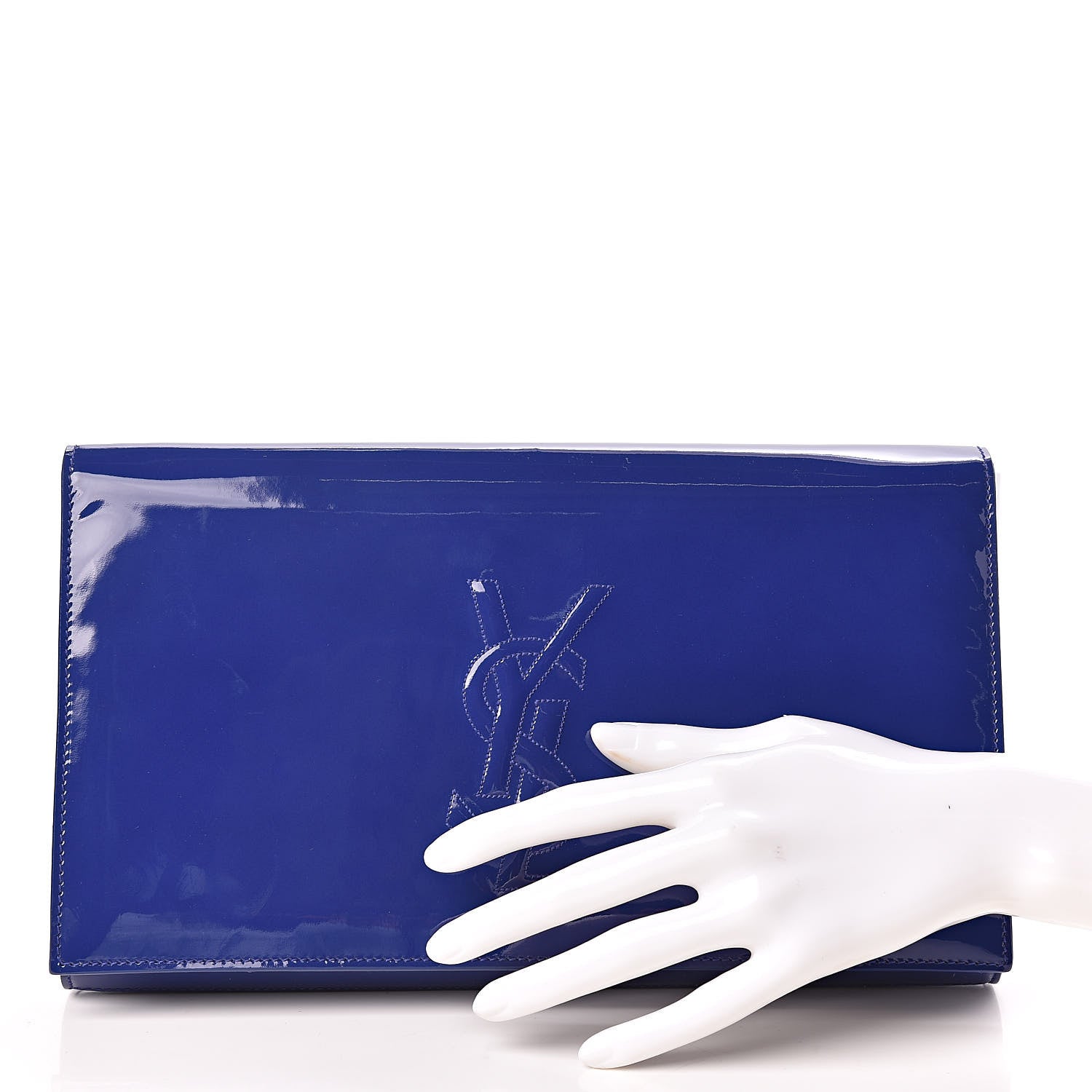 Saint Laurent Patent Calfskin Monogram Large Belle De Jour Clutch Royal Blue 2 of 8