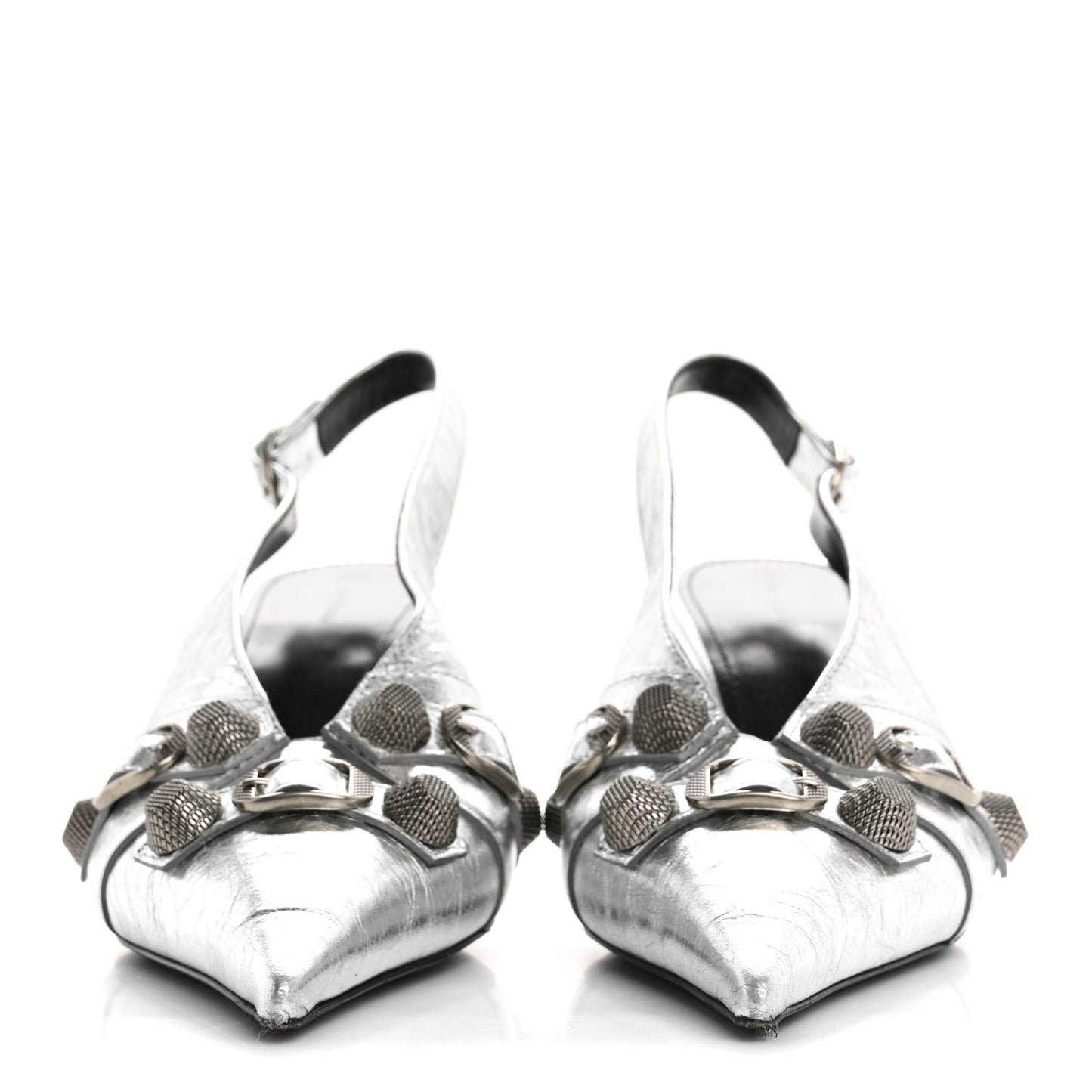 Agneau Metallic Arena Cagole 70mm Slingback Pumps 38 Silver