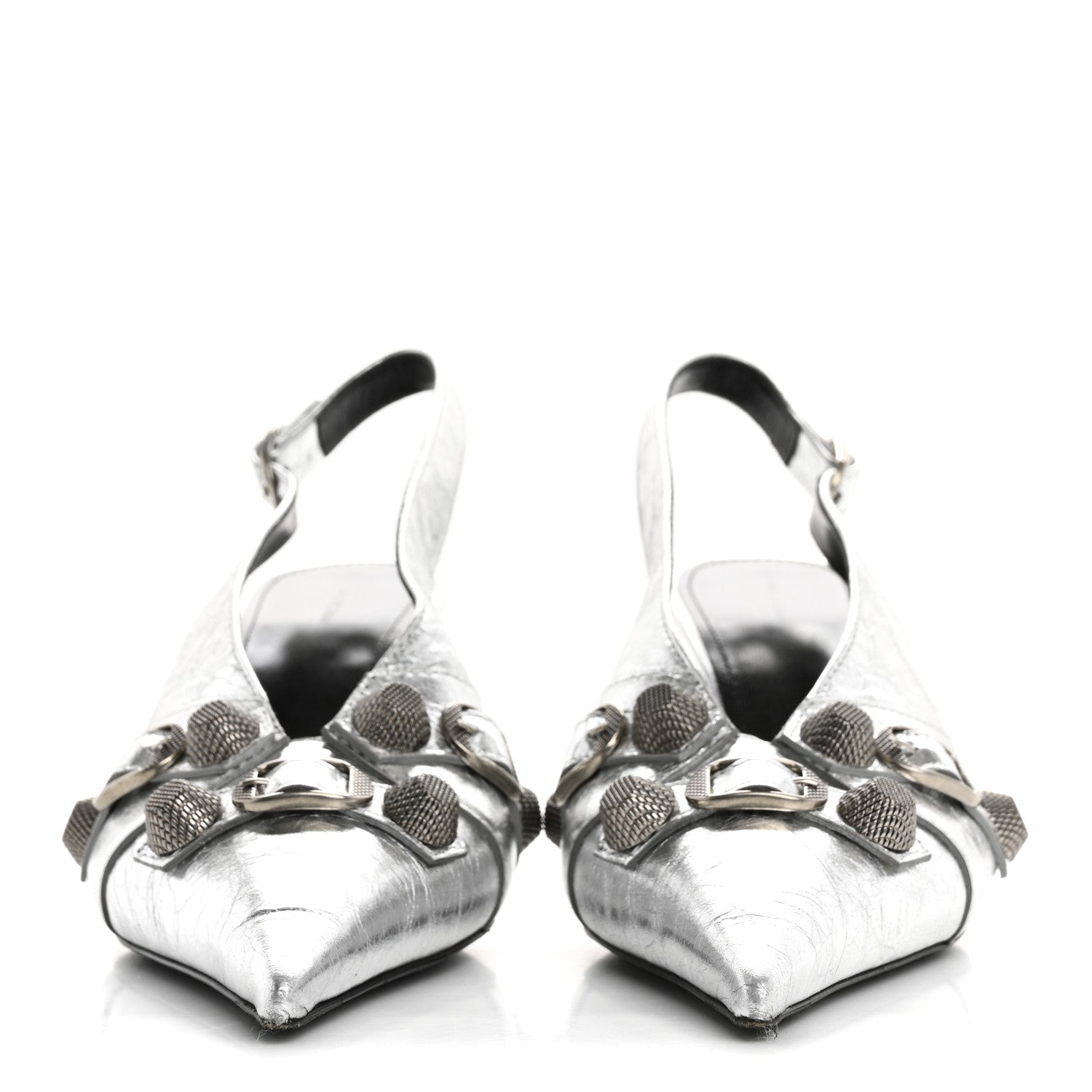 Balenciaga Agneau Metallic Arena Cagole 70mm Slingback Pumps 38 Silver 3 of 13