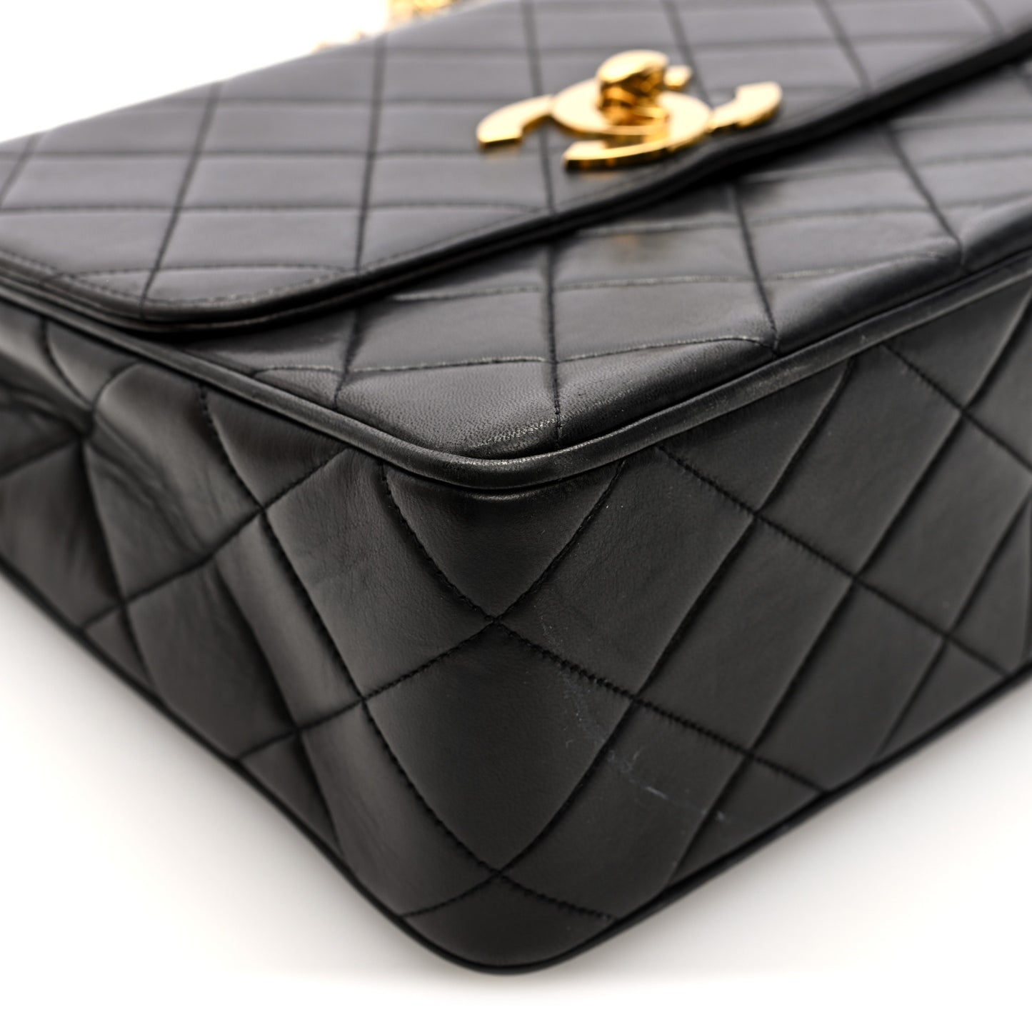 Lambskin Quilted Single Flap Shoulder Bag Black