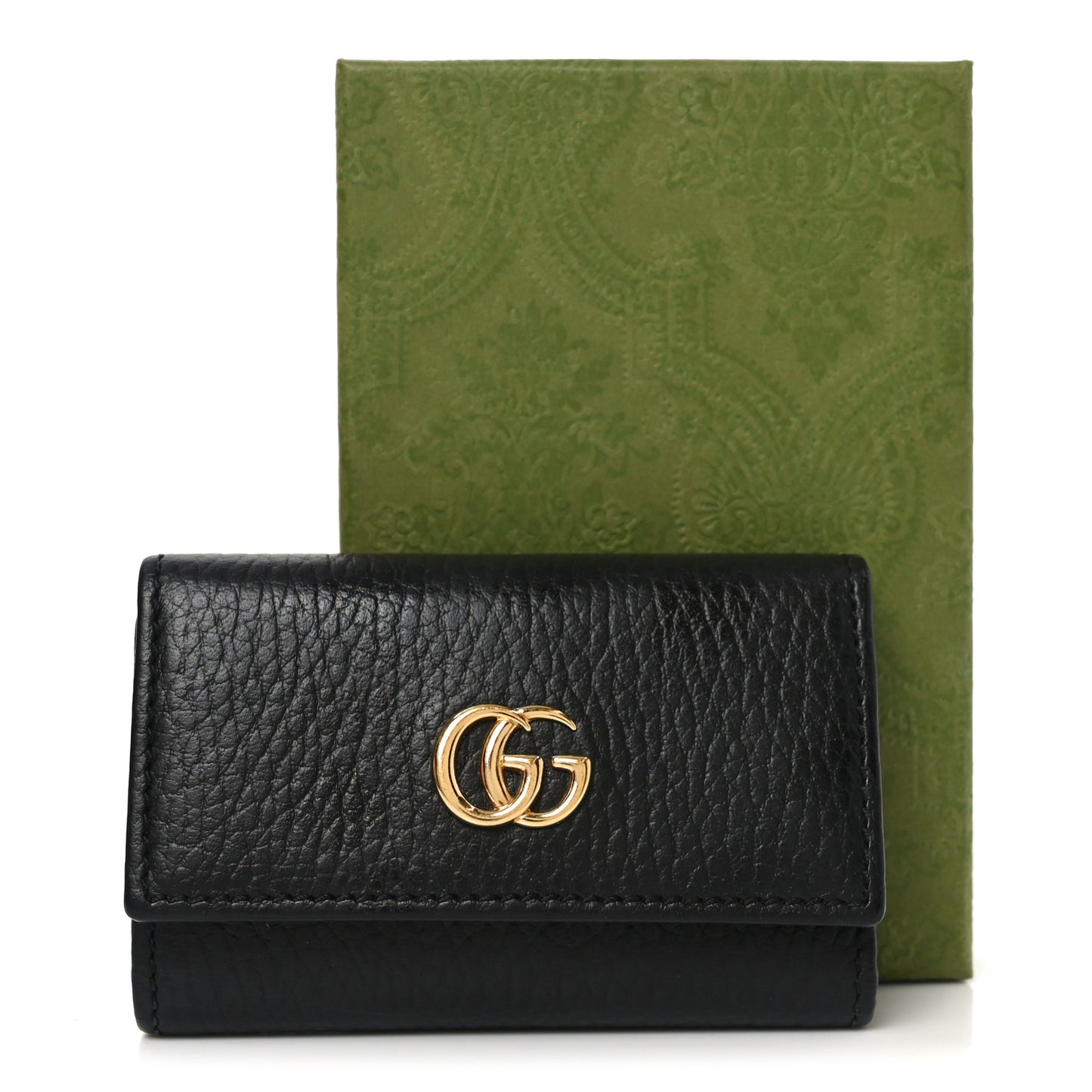 Pebbled Calfskin GG Marmont 6 Key Holder Black