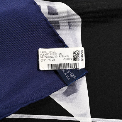 Hermes Silk Please Check In Scarf 90 Marine Black White 2 of 6