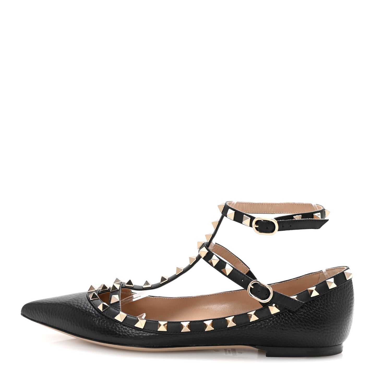 Calfskin Nappa Rockstud Cage Ballerina Flats 41 Black