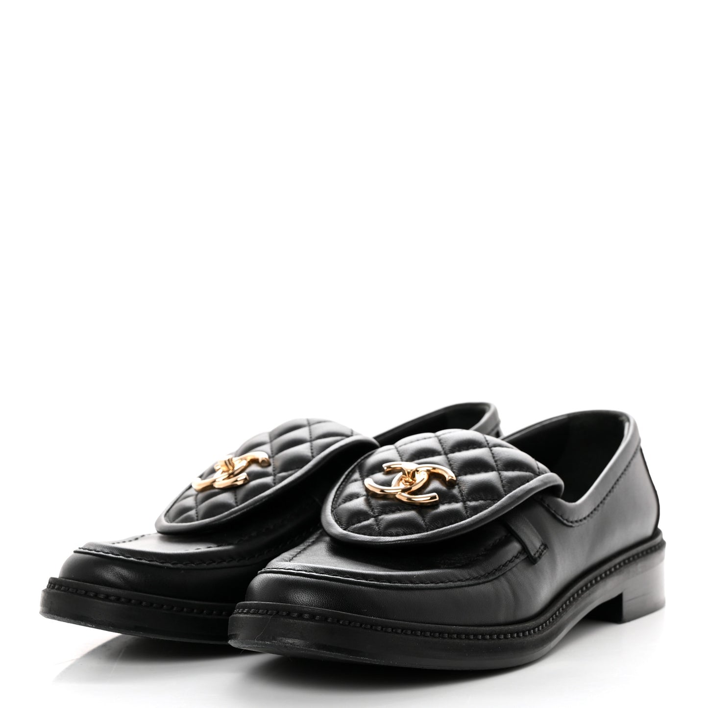 Lambskin Quilted CC Turnlock Loafers 38.5 Black