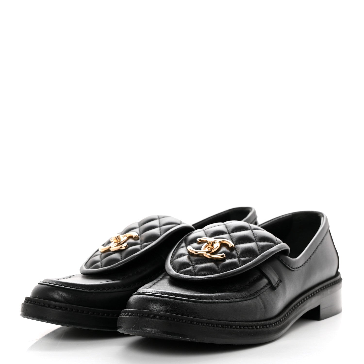 Chanel Lambskin Quilted CC Turnlock Loafers 38.5 Black 3 of 8