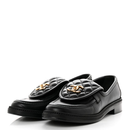 Chanel Lambskin Quilted CC Turnlock Loafers 38.5 Black 3 of 8