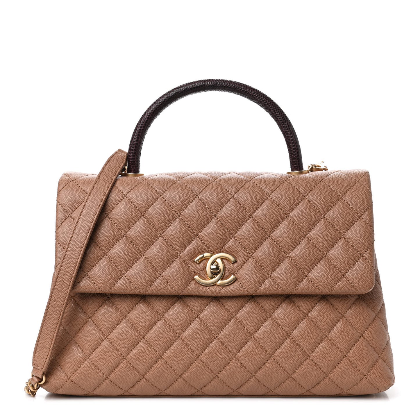 Caviar Lizard Quilted Medium Coco Handle Flap Beige
