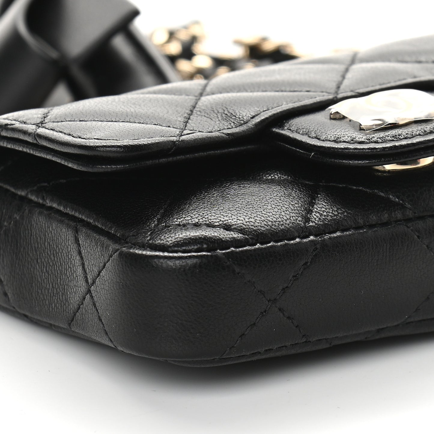 Lambskin Quilted Mini Flap Belt Bag Black