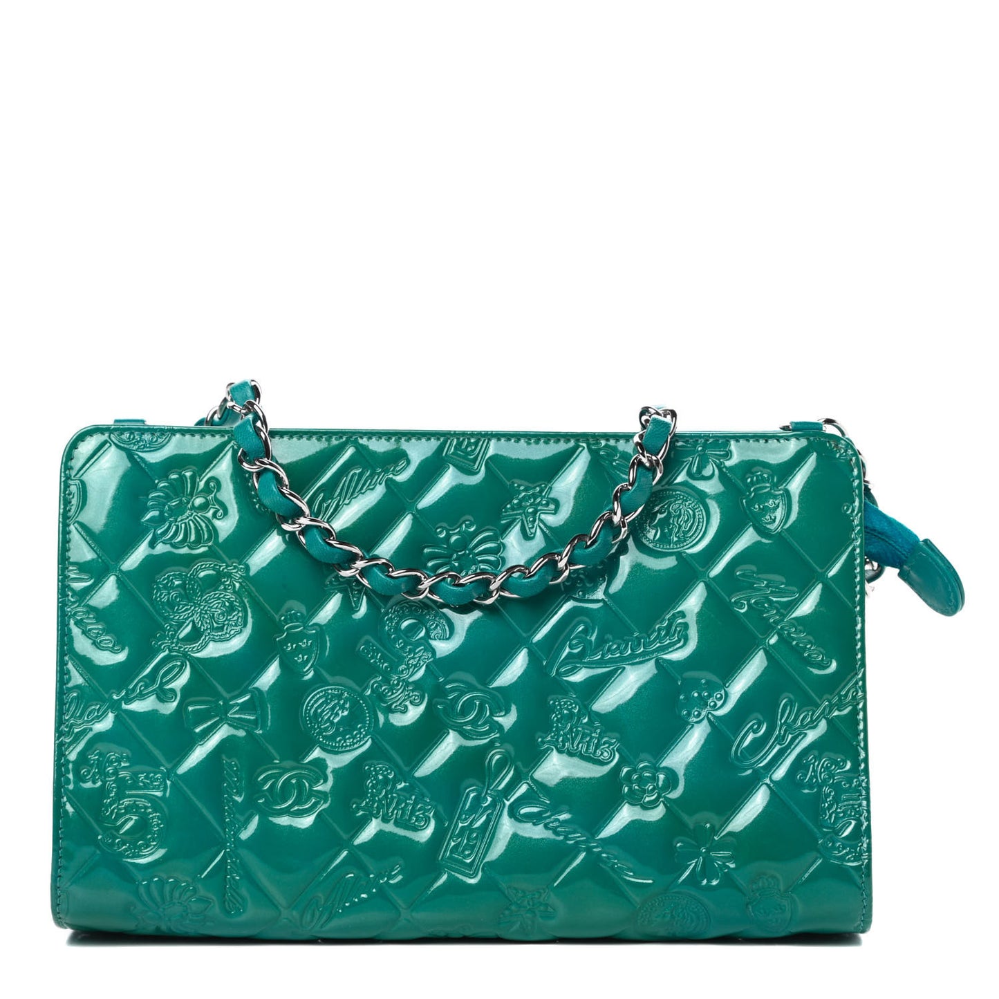 Patent Calfskin Lucky Symbols Pochette Turquoise