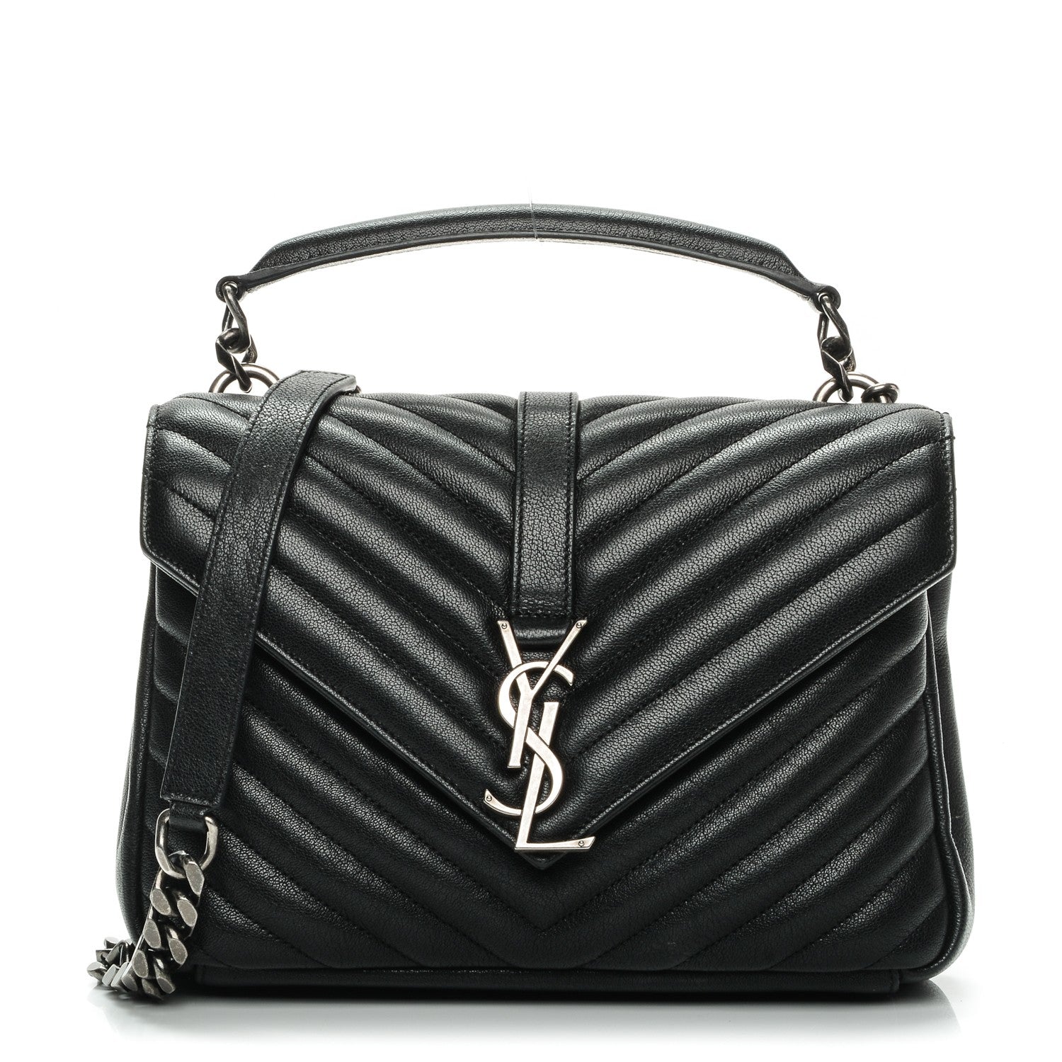 Saint Laurent Sheepskin Matelasse Chevron Monogram Medium College Bag Black 1 of 7
