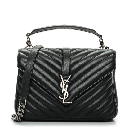 Saint Laurent Sheepskin Matelasse Chevron Monogram Medium College Bag Black 1 of 7
