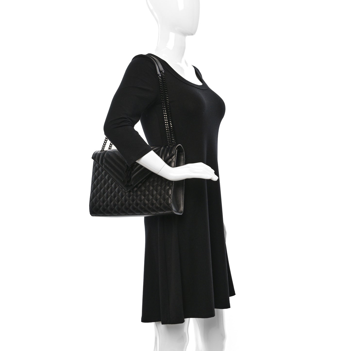 Grain De Poudre Textured Mixed Matelasse Large Triquilt Monogram Monochrome Satchel Black