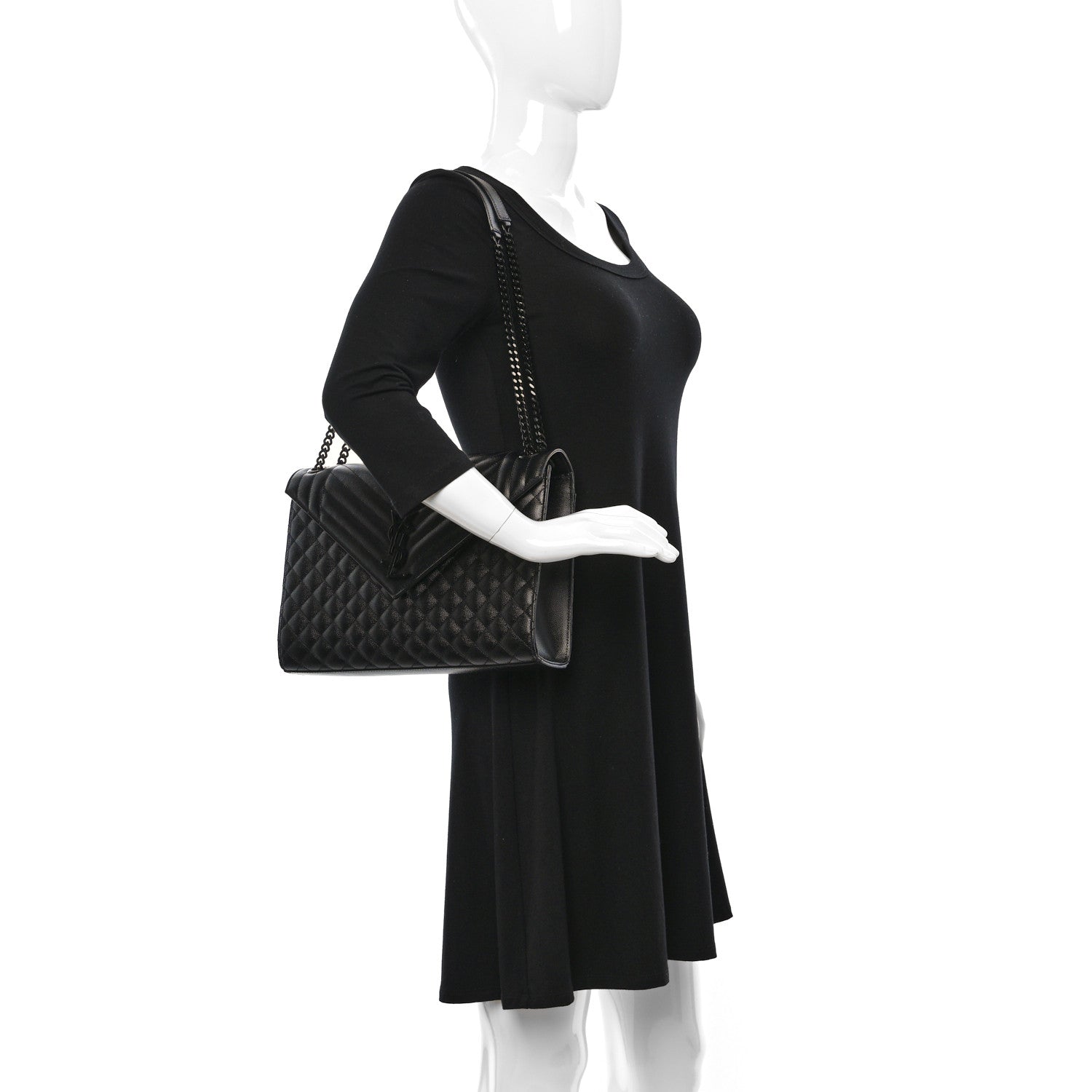 Saint Laurent Grain De Poudre Textured Mixed Matelasse Large Triquilt Monogram Monochrome Satchel Black 2 of 8